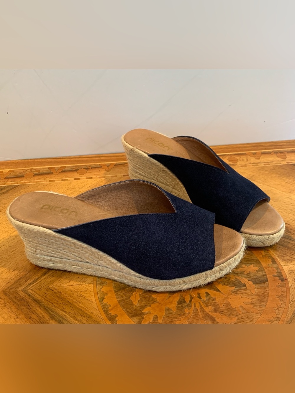 Picon Women’s Size 8 Navy Blue Suede Platform Open Toe Slide Espadrilles